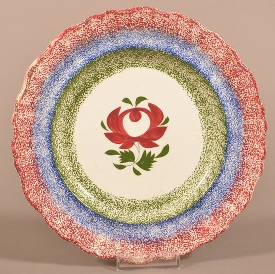 3 Color Spatter Early Adams Rose Pattern Soup Plate.