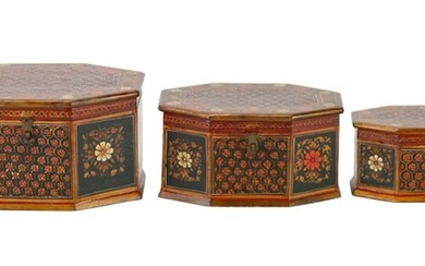 3 Indo Persian Hand Painted Stacking Boxes