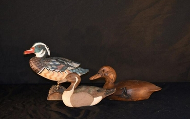 3 Unmarked Carved Wooden Duck Decoys