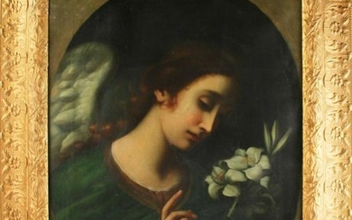 19thC Italian, Young Girl with Flowers, Oil on Canvas