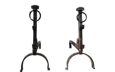 Dated from the 18th century, pair of wrought iron …