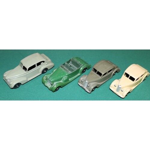 4 Dinky Toys (158) Riley Saloon cream body, green hubs .(40A...
