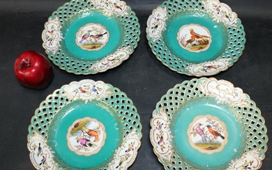 4 Meissen Reticulated Hand Painted Plates