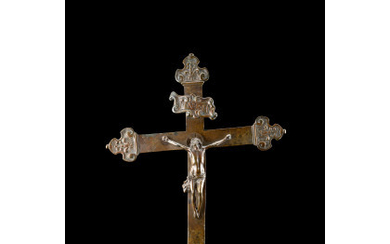 A bronze crucifix (cm 35x26) On a plexiglass base (defects)