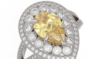 4.12 ctw Canary Citrine & Diamond Victorian Ring 14K White Gold
