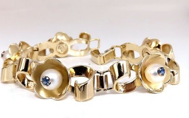 .50ct Natural Sapphires within Pearls Vintage Clover Bracelet 14 Karat Vintage