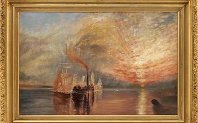 AFTER JOSEPH MALLORD WILLIAM TURNER, United Kingdom, 1775-1851, Late 19th Century copy of Turner's "The Fighting Temeraire",, Oil on..