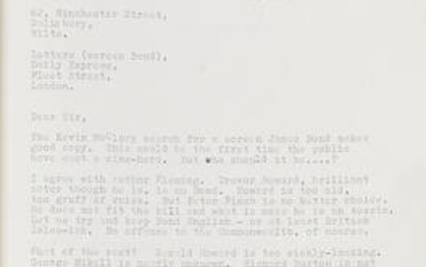 Kevin McClory / James Bond: a collection of copy correspondence to Kevin McClory and ian Fleming relating to the casting of principal character 'James Bond'