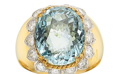 55026: Aquamarine, Diamond, Gold Ring Stones: Oval-sha