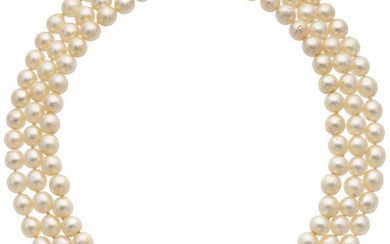 55126: Cultured Pearl, Diamond, Gold Necklace Stones