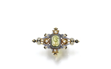 Enamel, peridot and diamond ring, Attributed to Carlo Giuliano, late 19th century