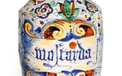 An Italian maiolica storage jar, perhaps Calabrian, Gerace, circa 1615