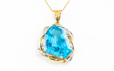 58.76ct Blue Topaz and Diamond Pendant