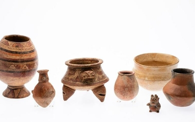6 Pre-Columbian Ceramic Pots and an Animal