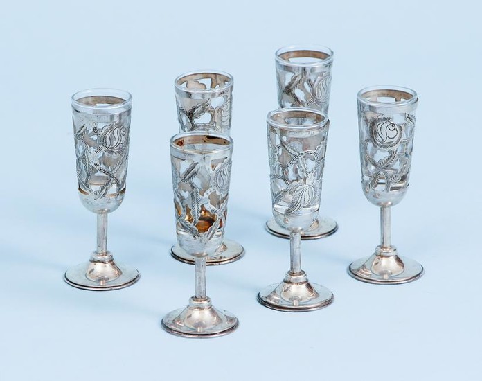 6 Sterling and Glass Cordial Glasses