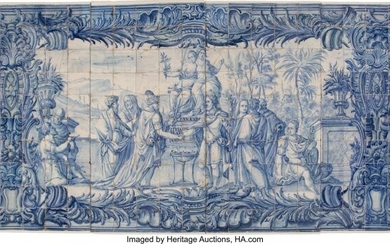 61026: A Large Portuguese Four-Panel Azulejo Tile Scree