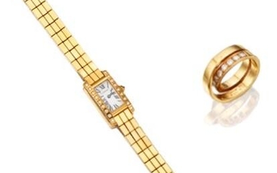 A Ladies Diamond 'Tank' Wristwatch and A Diamond 'Paris' Ring,, by Cartier
