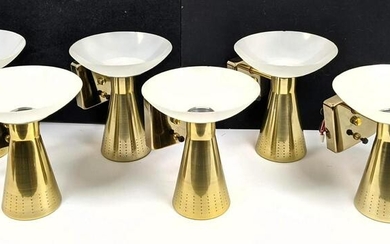 6pc EMERSON ELECTRIC Cone Form Brass Wall Sconces. Do