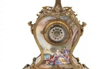 7" Antique 19th Cent. Austrian Vienna Viennese Enamel Gilt Ormolu Bronze Clock