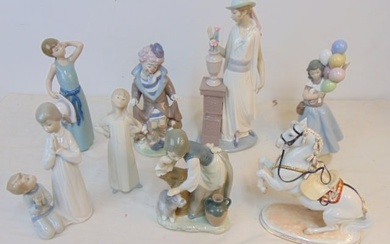 7 Lladro figurines & Vienna porcelain horse, Augarten, Wien, Austria, LLadro include balloon girl