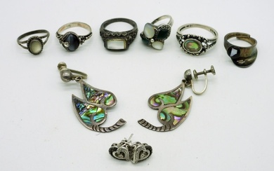 (8) Vintage Gemstone Rings & Earrings 925