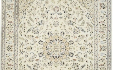 8X12 Handmade Floral Medallion Design Indo-Nain Oriental Rug Carpet 84X119
