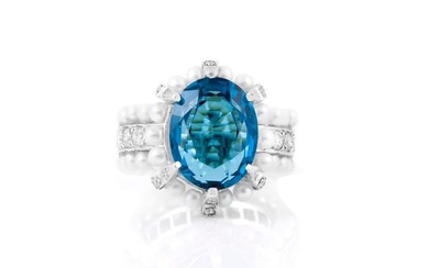 9.32 Carat Blue Topaz and Pearl Ring