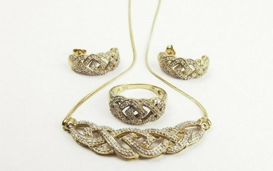 9ct Gold & Diamond Necklace, Ring & Earrings Set - Ring