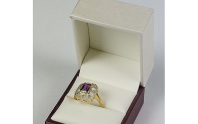 9ct yellow gold amethyst art deco style diamond ring