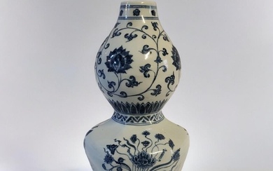 A 19TH CENTURY CHINESE STYLE BLUE AND WHITE DOUBLE GOURD VAS...
