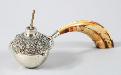 A 19TH CENTURY INDIAN SILVER AND BOARS TUSK CIGAR