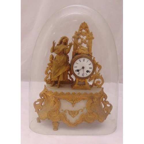 A 19th century French gilt metal and marble mantle clock wit...
