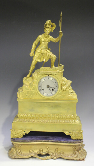 A 19th century French ormolu mantel clock, the eight day movement with silk suspension, striking on