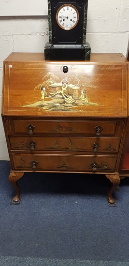 A 20th century Chinoiserie style lacquered bureau, with fig...