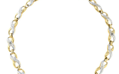 A 9ct bi-colour gold diamond bracelet.