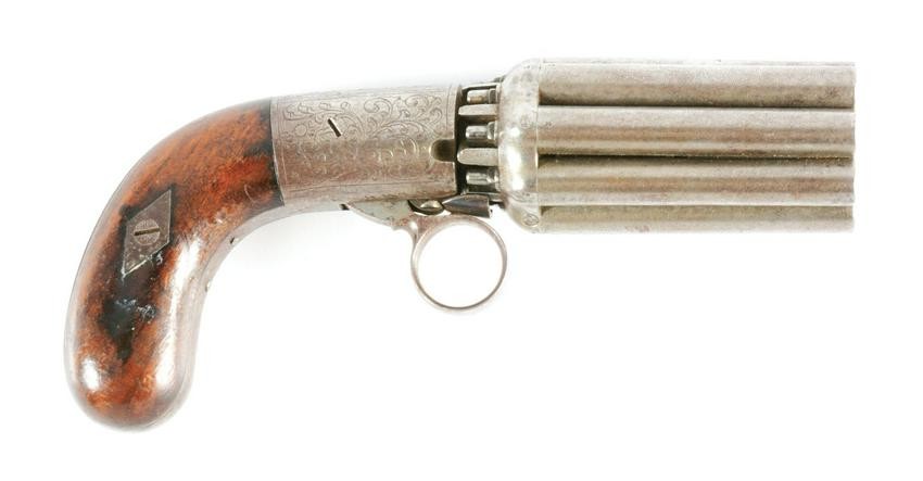 (A) BELGIAN PERCUSSION PEPPERBOX OF THE MARIETTE TYPE.