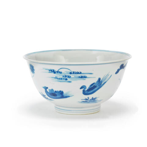 A BLUE AND WHITE 'DUCKS' BOWL
