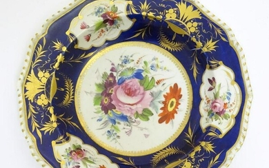 A Bloor Derby soup dish / plate with a cobalt ground