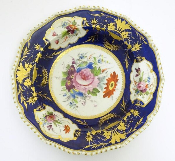 A Bloor Derby soup dish / plate with a cobalt ground