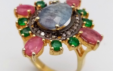 A Blue Sapphire, Ruby, Emerald and Diamond Ring set...