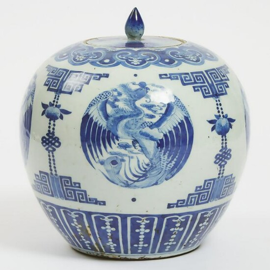 A Blue and White 'Phoenix' Ginger Jar and Cover, Early