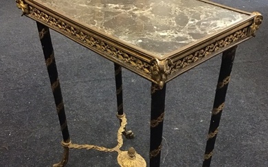 A C19th rectangular Louis XVI style marble top ebonised and...