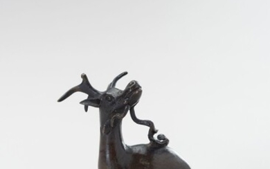 A CHINESE BRONZE WATER DROPPER IN THE SHAPE OF A STAG