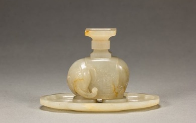 A CHINESE CARVED WHITE JADE ELEPHANT INCENSE HOLDER