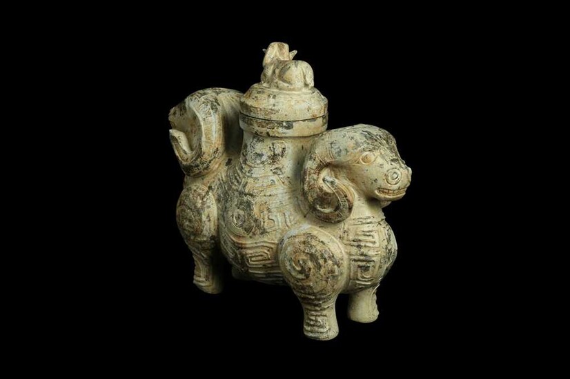 A CHINESE POTTERY 'DOUBLE RAM' VASE