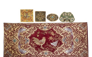 A COLLECTION OF CHINESE EMBROIDERED SILK AND GOLD THREAD PAN...
