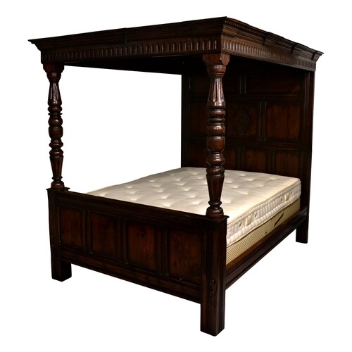 A Charles II style oak full tester four poster bed, first ha...