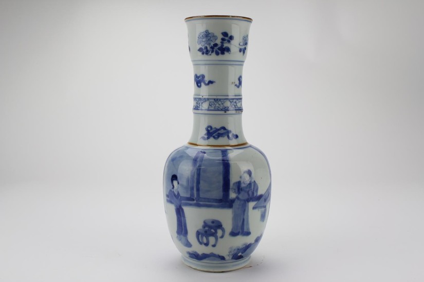 A Chinese Blue and White Lotus flower vase decorated with a...