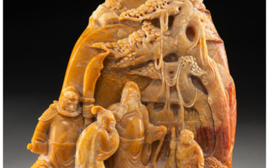 A Chinese Carved Soapstone Mountain (20th century)