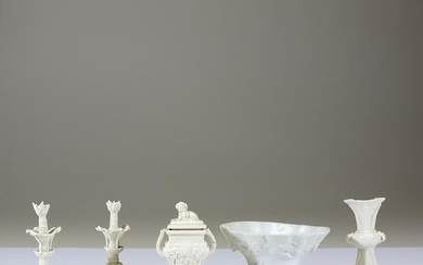 A Chinese blanc de chine miniature part altar set with